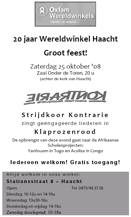 Affiche 20 jaar Wereldwinkel Haacht